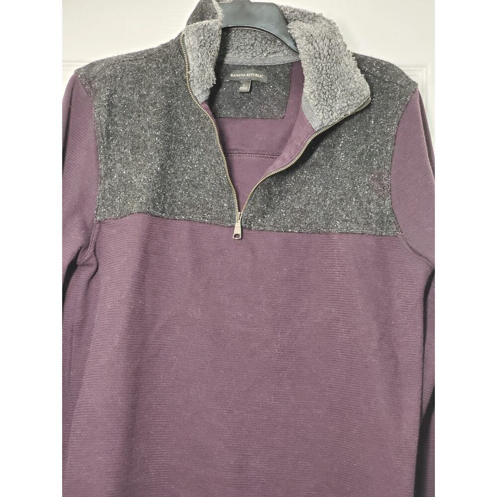 Banana Republic Women’s Half Zip Pullover Sweater L Purple Gray Textured Collar - Picture 3 of 11